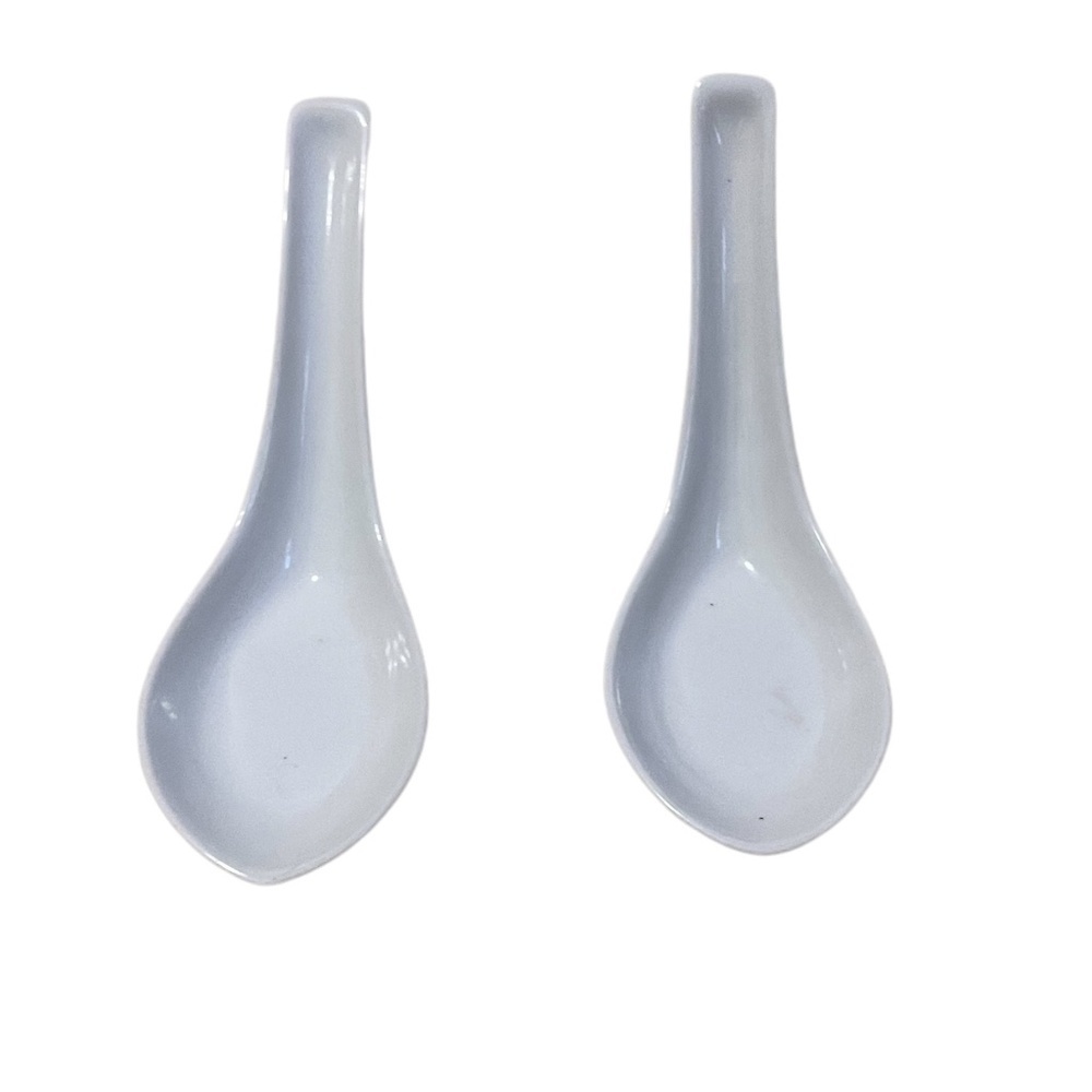 Set 2 White Porcelain, Authentic Vintage Asian Japanese Soup Spoons (NEW)